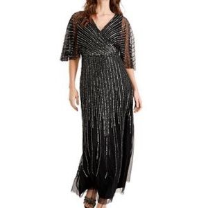 NWT | Adrianna Papell | Black Sequin Flutter Sleeve Maxi gown size 8